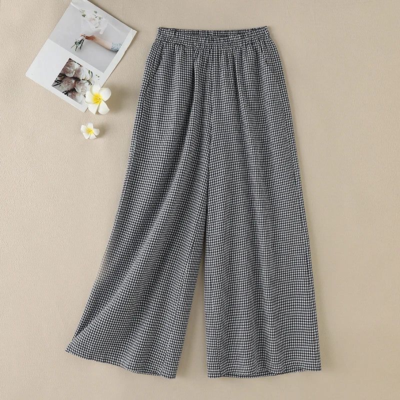 Pantalón Pierna Ancha Mujer Cuadros - Pantalón Palazzo Verano 2025