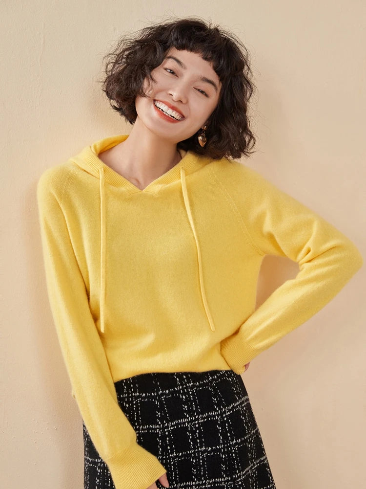 Sudadera Mujer Cashmere Capucha 100% - Pullover Punto Otoño Invierno Lujo