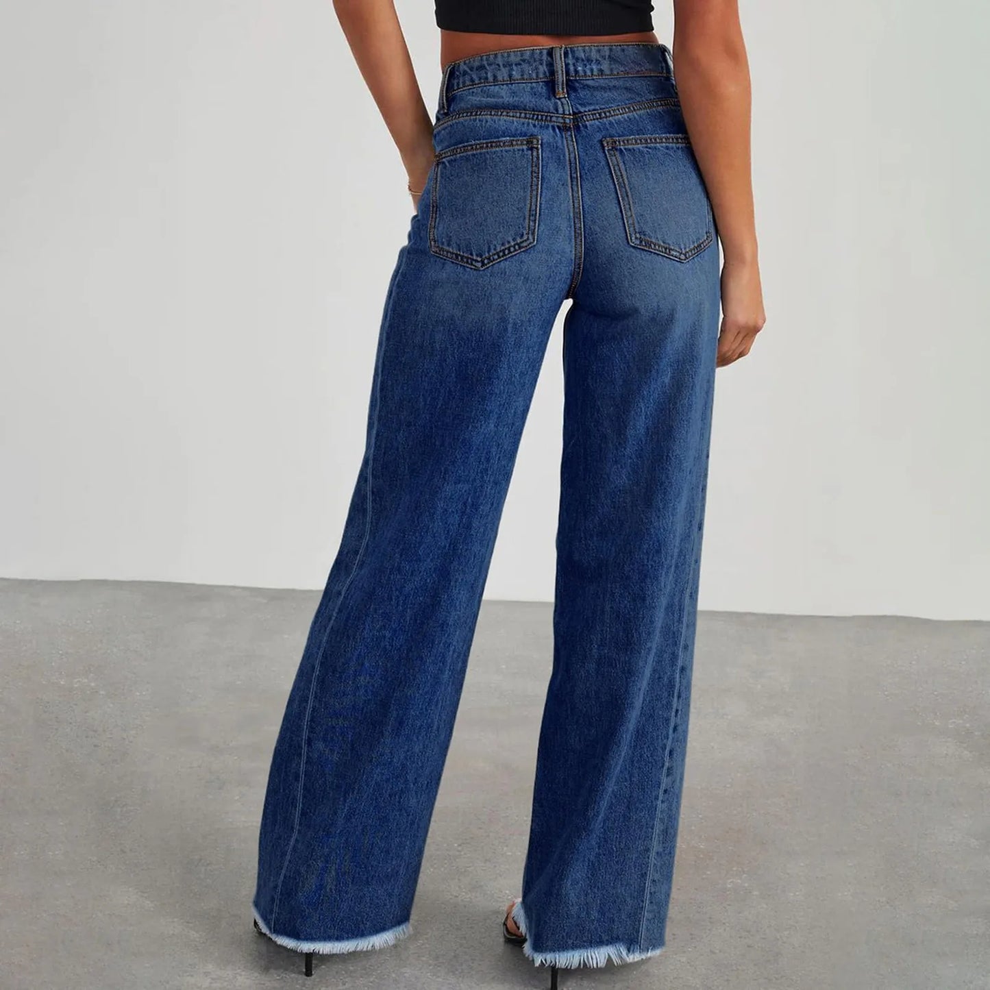 Jeans Mujer Cintura Alta Pierna Ancha - Pantalón Denim Elegante