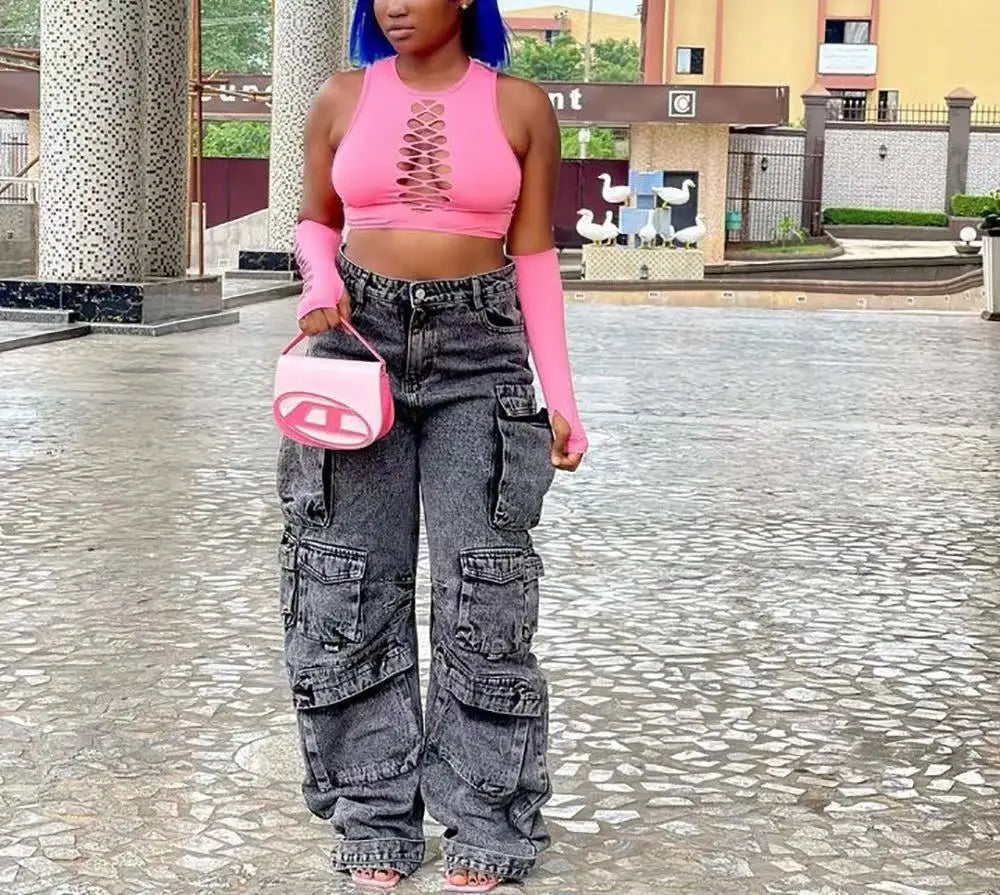 Jeans Cargo Mujer Europeos - Pantalón Multibolsillos Primavera