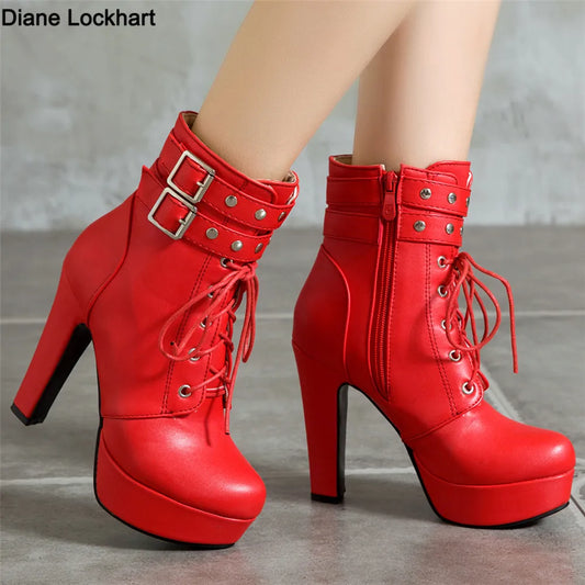 Botas Tobillo Mujer Plataforma Cordones - Tacón Alto Hebilla Talla 34-46