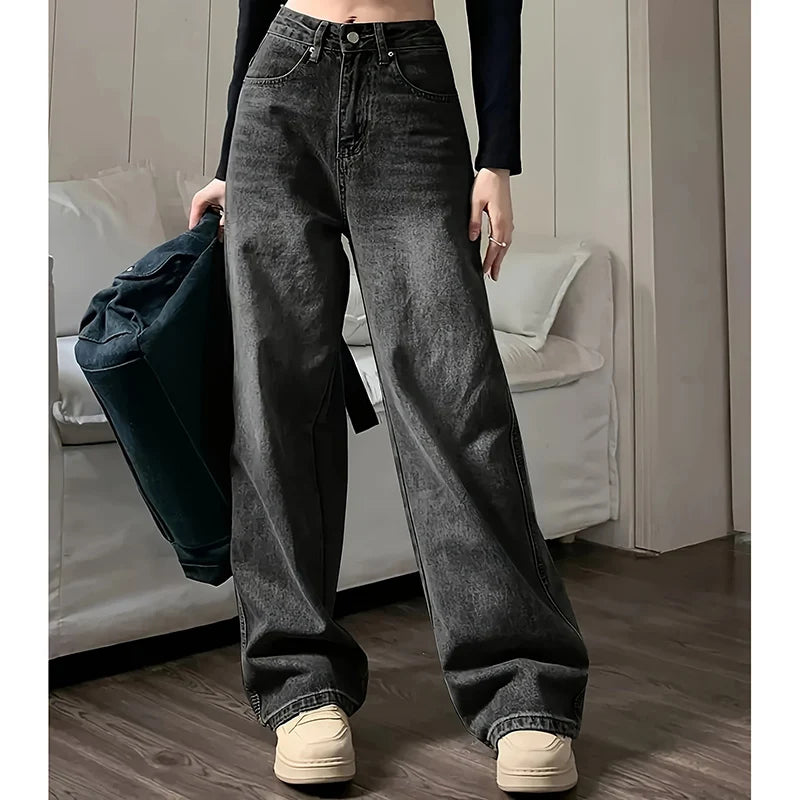 Jeans Grises Mujer Holgados - Pantalón Streetwear Cintura Alta