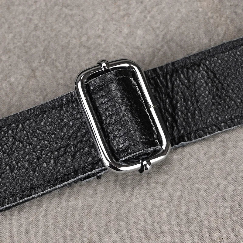 Riñonera Cuero Genuino Hombre - Bolsa Cinturón Móvil Mini Viaje Pecho Crossbody Negra