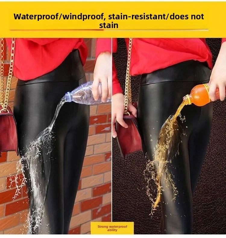 Leggings Mujer Forro Polar Invierno 2024 - Efecto Cuero Cintura Alta Térmicos