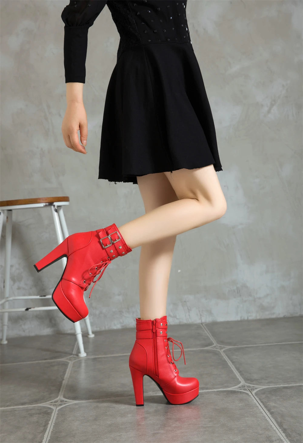 Botas Tobillo Mujer Plataforma Cordones - Tacón Alto Hebilla Talla 34-46