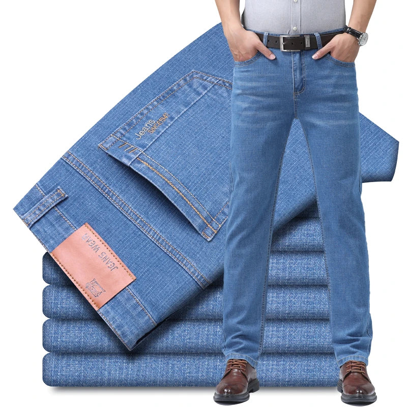 Vaqueros Hombre Verano Finos - Jeans Rectos Business Suaves Alta Calidad Trabajo