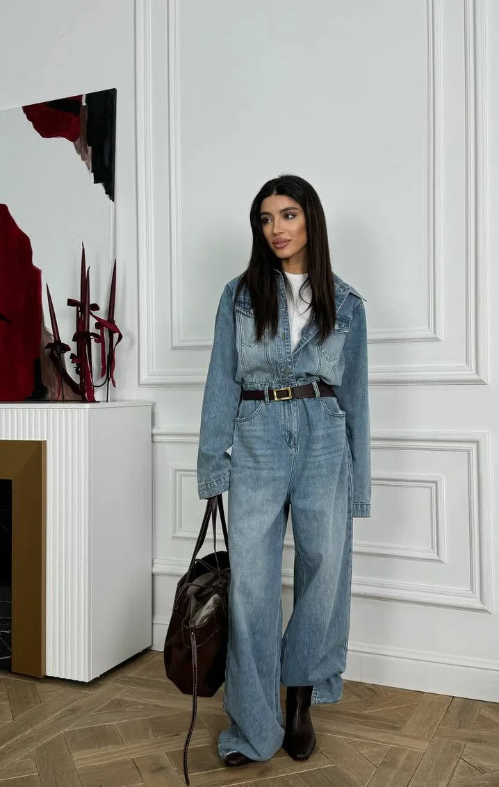 Mono Mujer Denim Retro Primavera - Jumpsuit Casual Suelto High-End