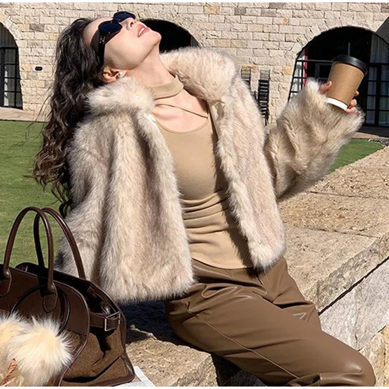 Chaqueta Piel Mujer Elegante - Chaqueta Cuello Alto Holgada 2025