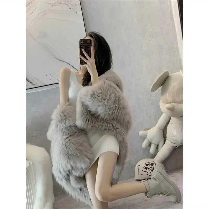 Abrigo Piel Sintética Mujer Coreano - Abrigo Capucha Zorro 2024