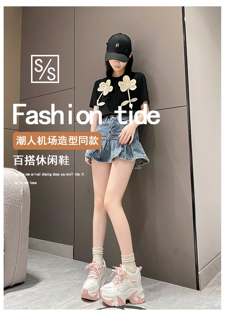 Sneakers Walking Mujer Plataforma Chunky - Zapatillas Piel 10CM Cuña Invierno