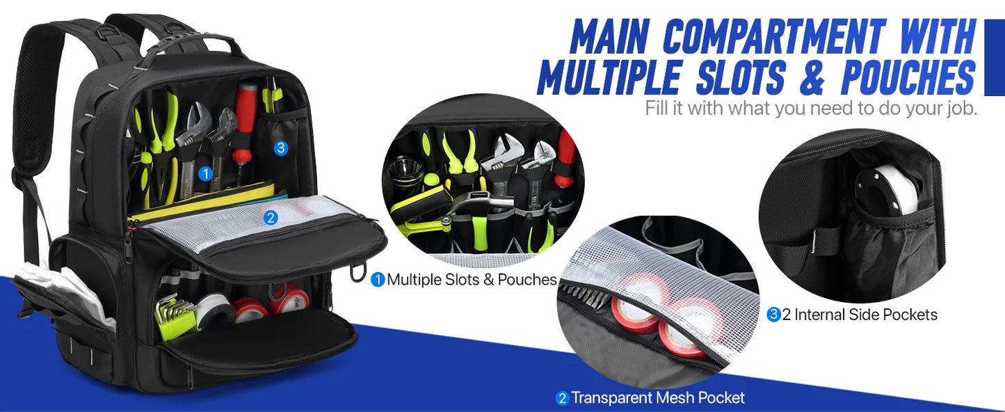 Mochila Herramientas Profesional Heavy Duty - Almacenamiento 3 Bolsas Electricista Fontanero