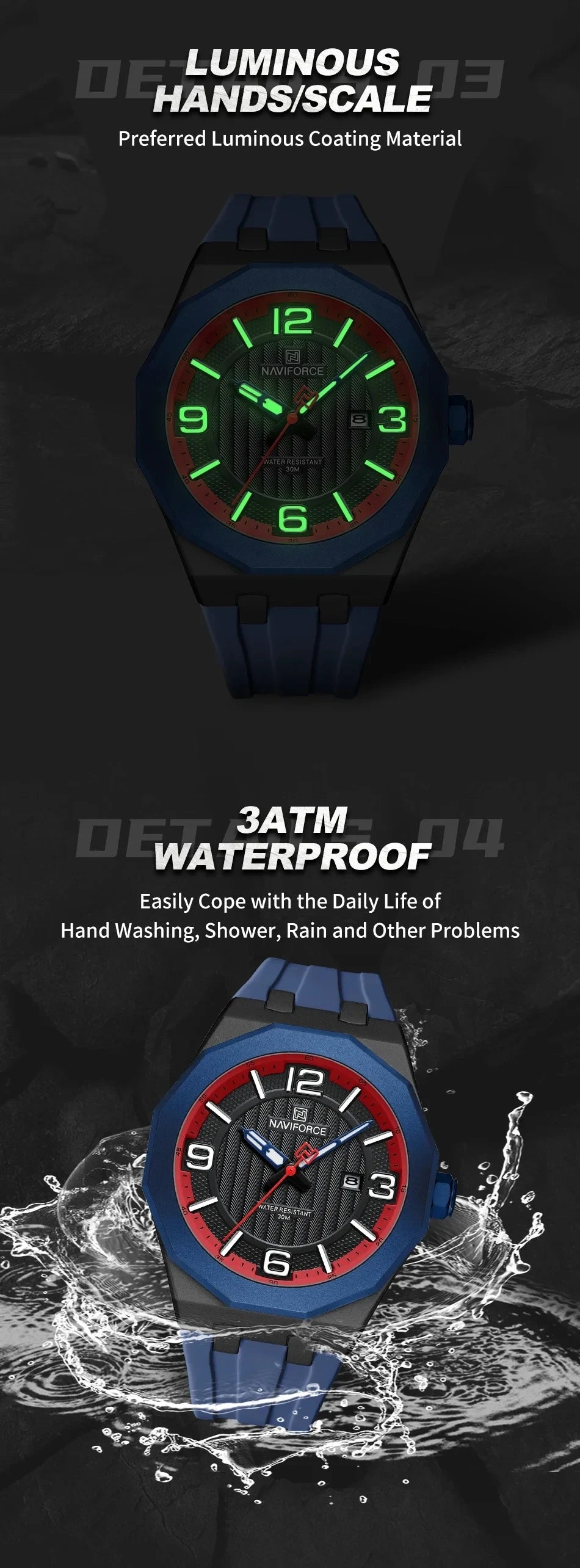 Reloj NAVIFORCE 8079 para Hombre - Cuarzo Fashion Resistente al Agua con Correa de Silicona