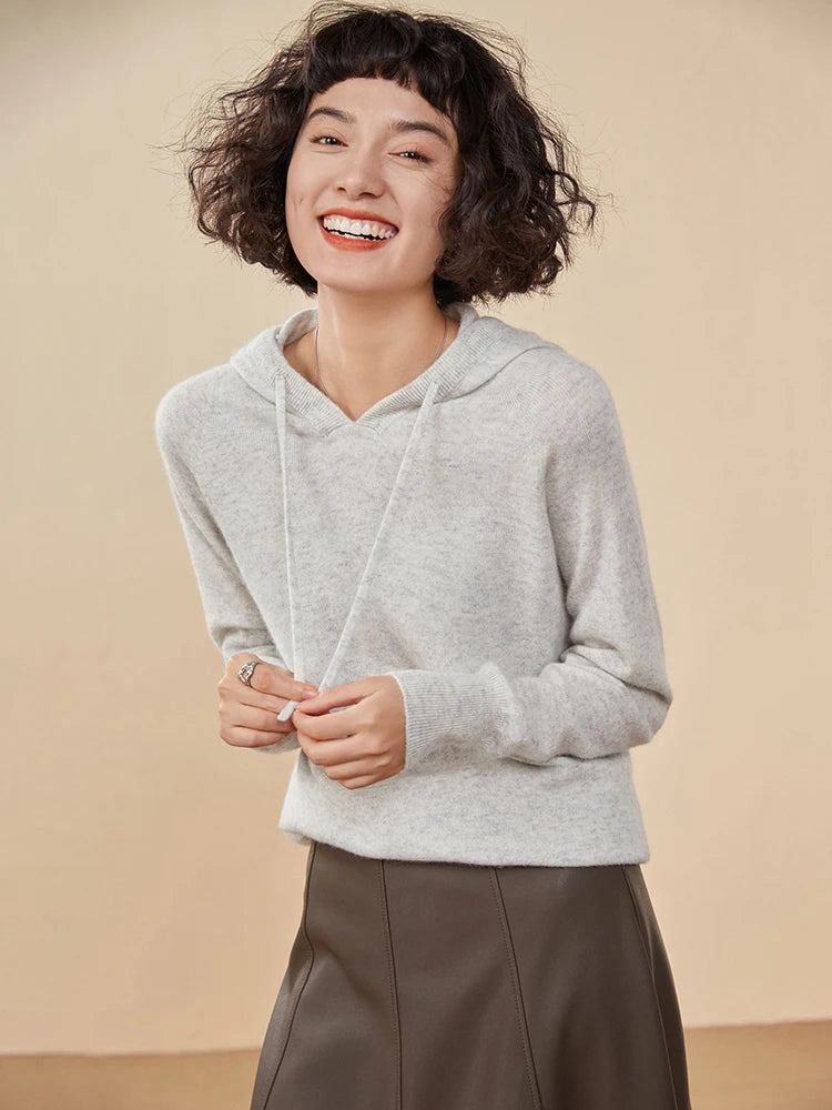 Sudadera Mujer Cashmere Capucha 100% - Pullover Punto Otoño Invierno Lujo