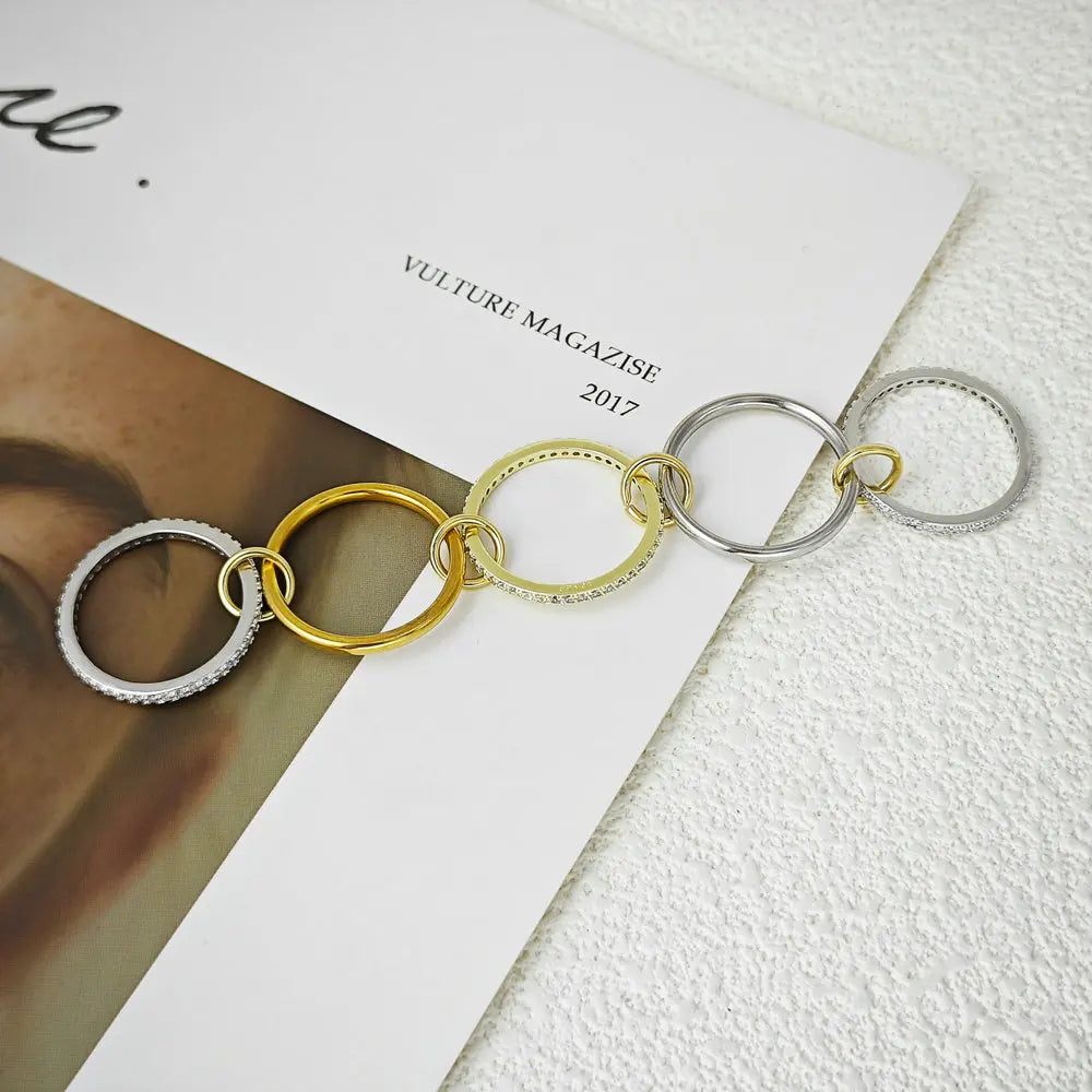 Set 5 Anillos Apilables Acero Inoxidable - Micro Circonita Dos Colores