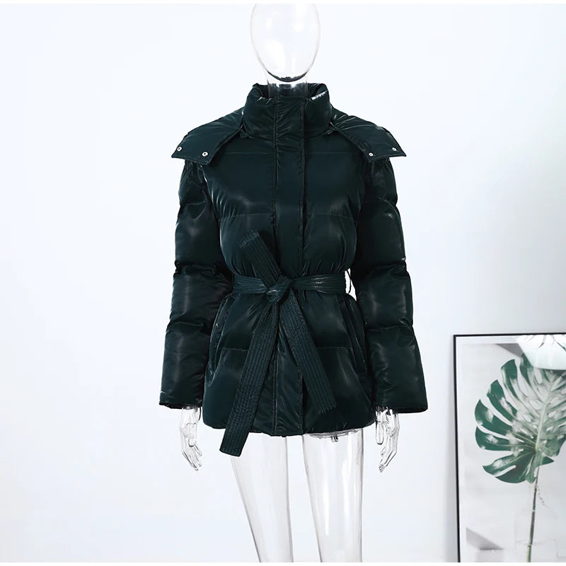 Abrigo Mujer Vintage Brillante - Abrigo Capucha Acolchado Cuello Alto 2025