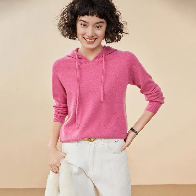 Sudadera Mujer Cashmere Capucha 100% - Pullover Punto Otoño Invierno Lujo