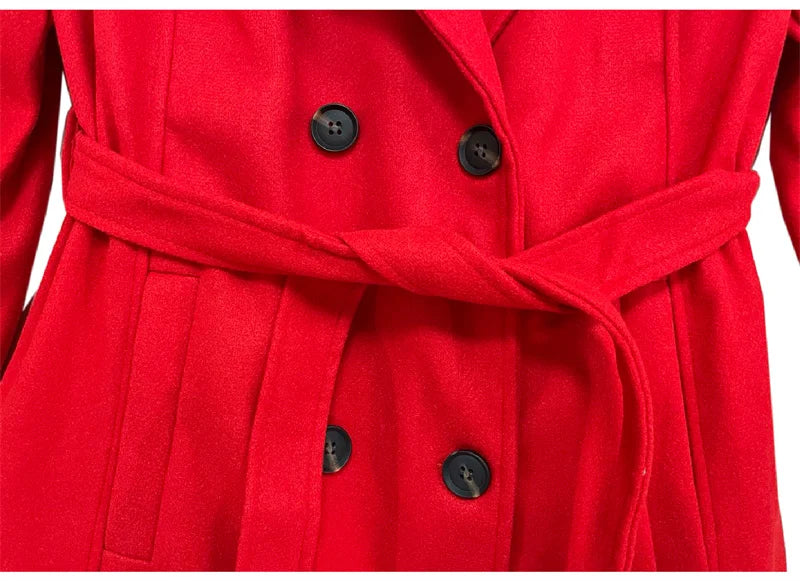 Abrigo Largo Mujer Estilo Coreano - Lana Invierno Negro