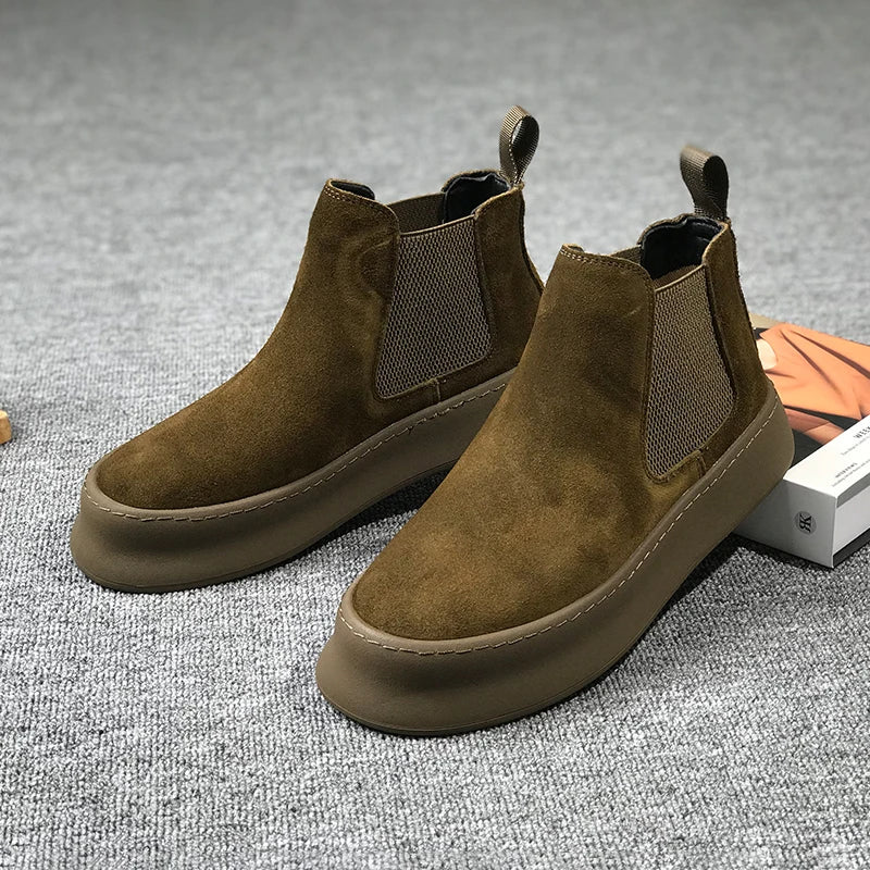 Botines Hombre Ante Suela Gruesa - Retro Otoño Invierno Cómodos Fashion Aumentan Altura Casual Jóvenes