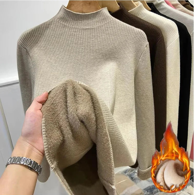 Suéter Cuello Alto Mujer Invierno - Jersey Terciopelo Forrado Cálido Elegante