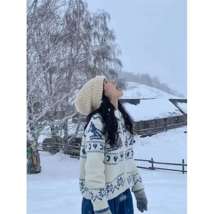 Cárdigan Mujer Navidad Punto Retro - Holgado Manga Larga Otoño Invierno