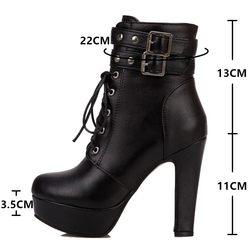 Botas Tobillo Mujer Plataforma Cordones - Tacón Alto Hebilla Talla 34-46