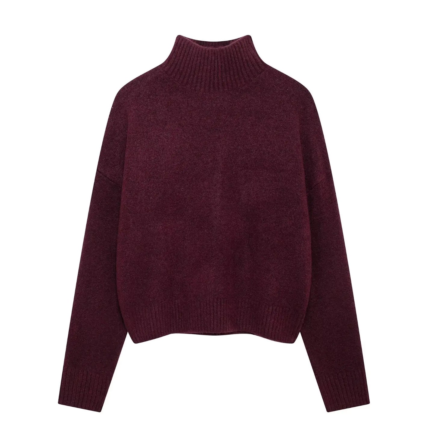 Suéter Mujer Burgundy Vintage - Jersey Cuello Alto Otoño Invierno