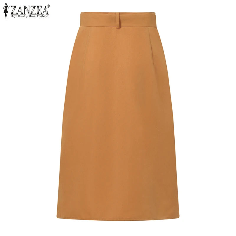 Falda Cargo Mujer Elegante ZANZEA - Falda Oficina Cintura Alta Botones Verano