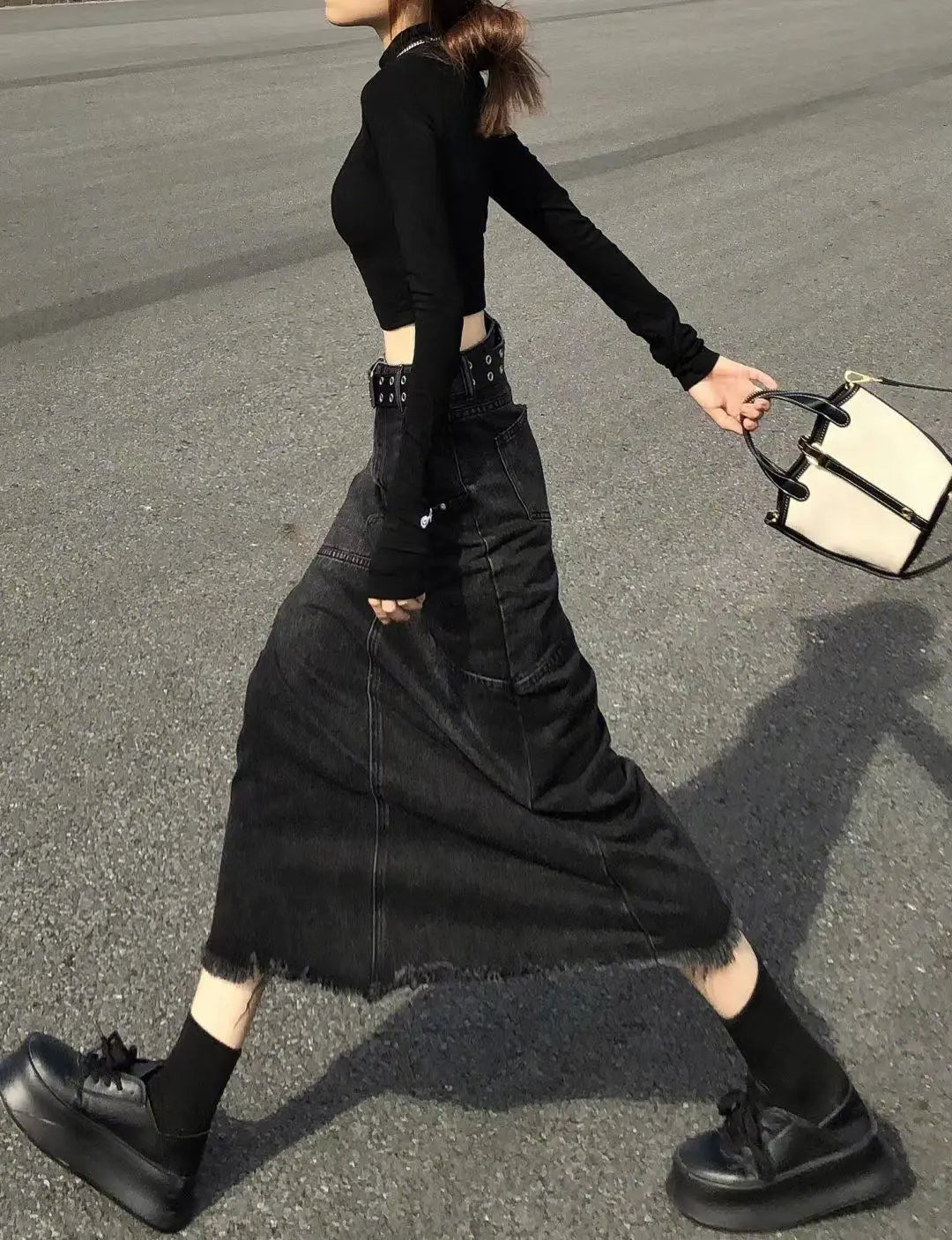 Falda Denim Mujer Vintage - Falda Vaquera Cintura Alta Desgastada Streetwear