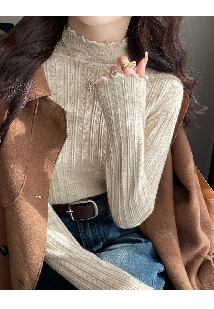 Suéter Cuello Alto Mujer Fruncido 2025 - Jersey Invierno Cálido Slim Otoño