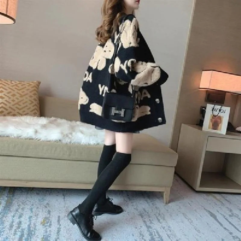 Cárdigan Mujer Navidad Punto Dibujos - Holgado Cuello V Manga Larga Vintage