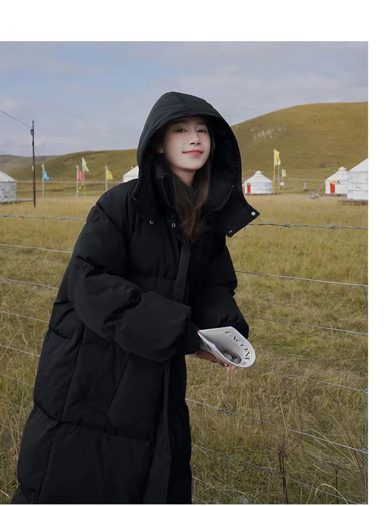 Abrigo Mujer Invierno 2025 Coreano - Largo Rodilla Capucha Tallas Grandes
