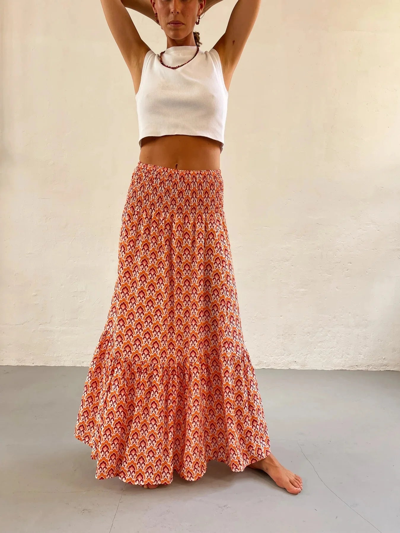 Falda Boho Mujer Casual - Falda Maxi Floral Cintura Elástica Playa Primavera