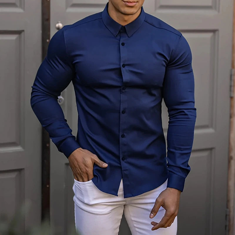 Camisa Hombre Otoño Slim Business - Manga Larga Casual Social Vestir Fitness Deportiva