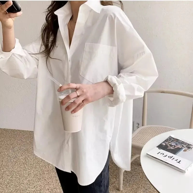 Camisa Algodón Mujer Plus Size - Blusa Blanca Oficina 2025