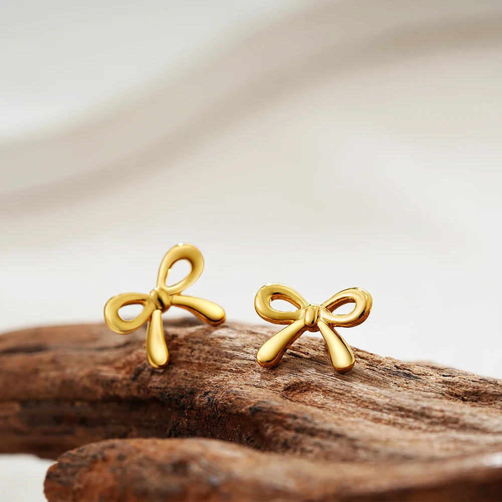 Pendientes Lazo Minimalistas - Chapado Oro Grande Mediano Pequeño Mujer