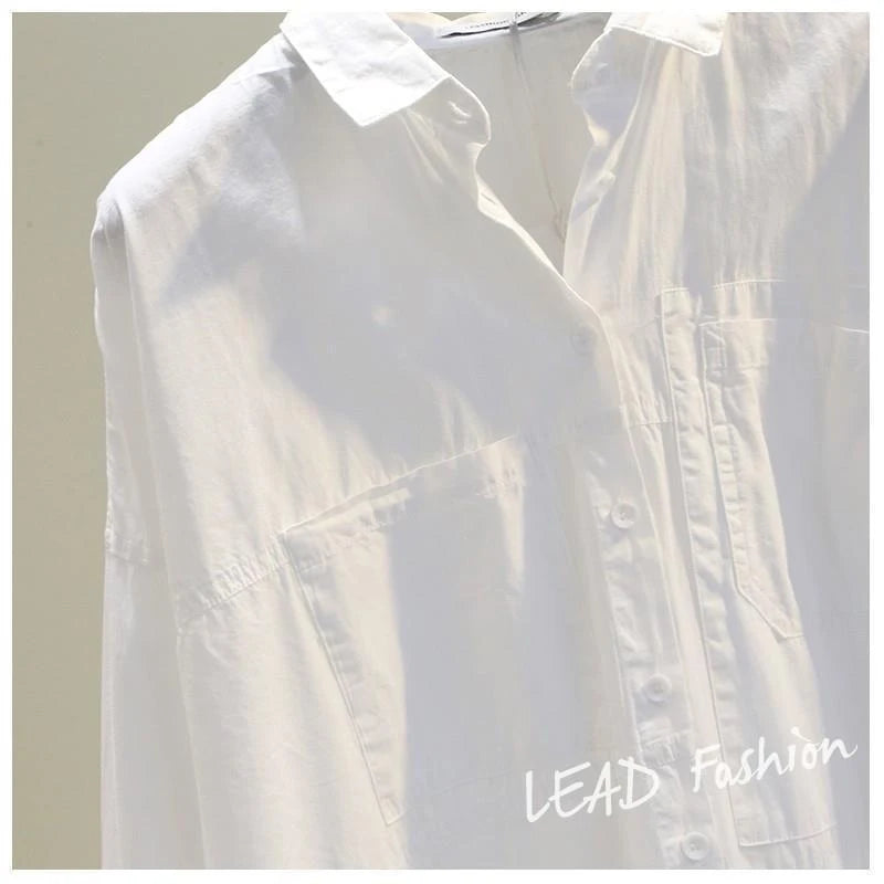 Camisa Mujer Primavera Coreana - Blusa Casual Bolsillos Color Sólido