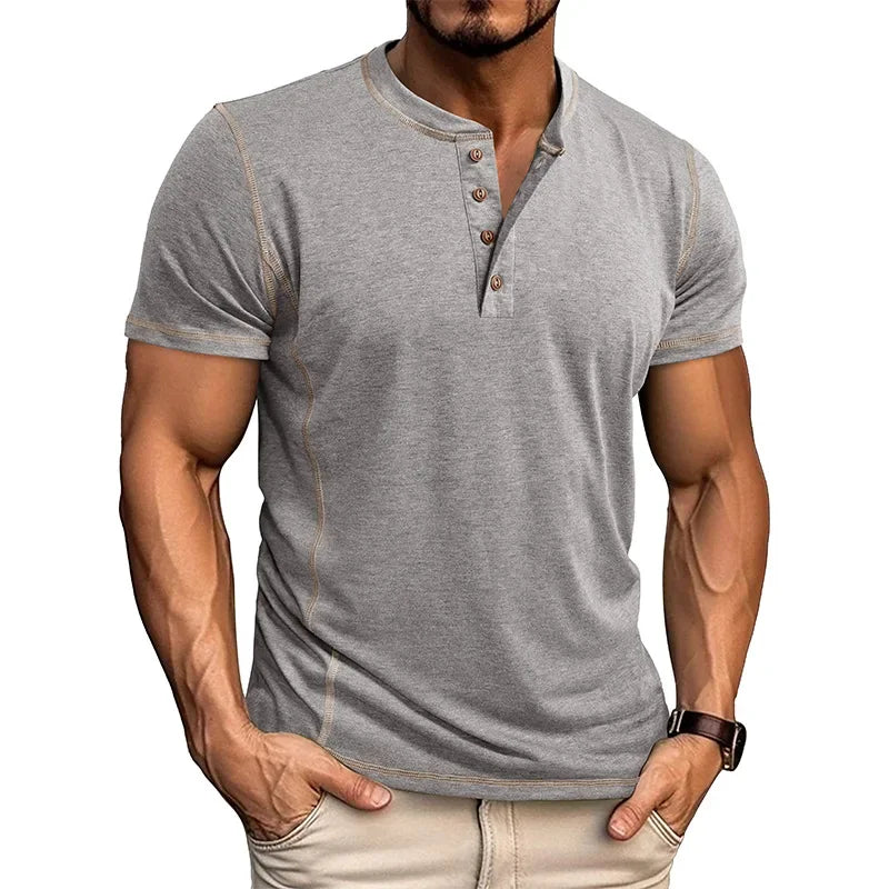 Camiseta Hombre Henry Neck Verano - Casual Alta Calidad Manga Corta Fashion Básica