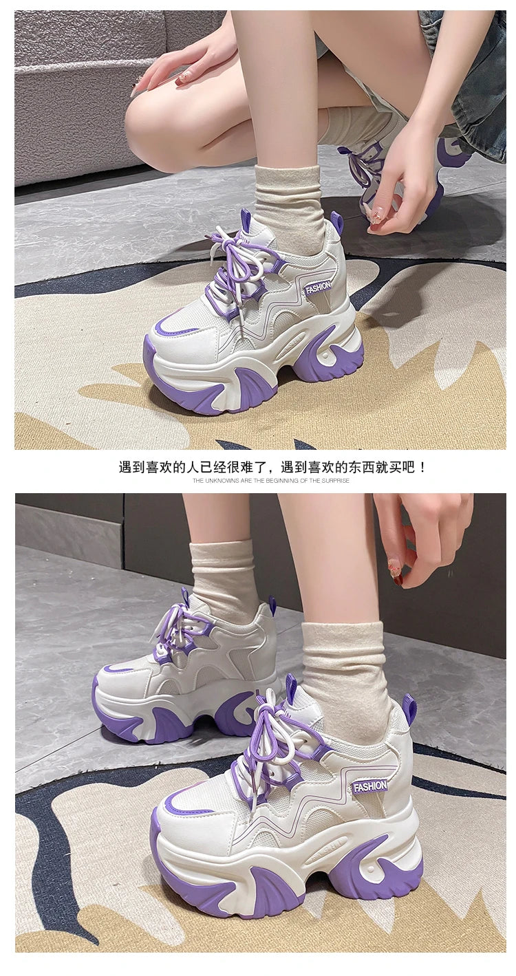 Sneakers Walking Mujer Plataforma Chunky - Zapatillas Piel 10CM Cuña Invierno