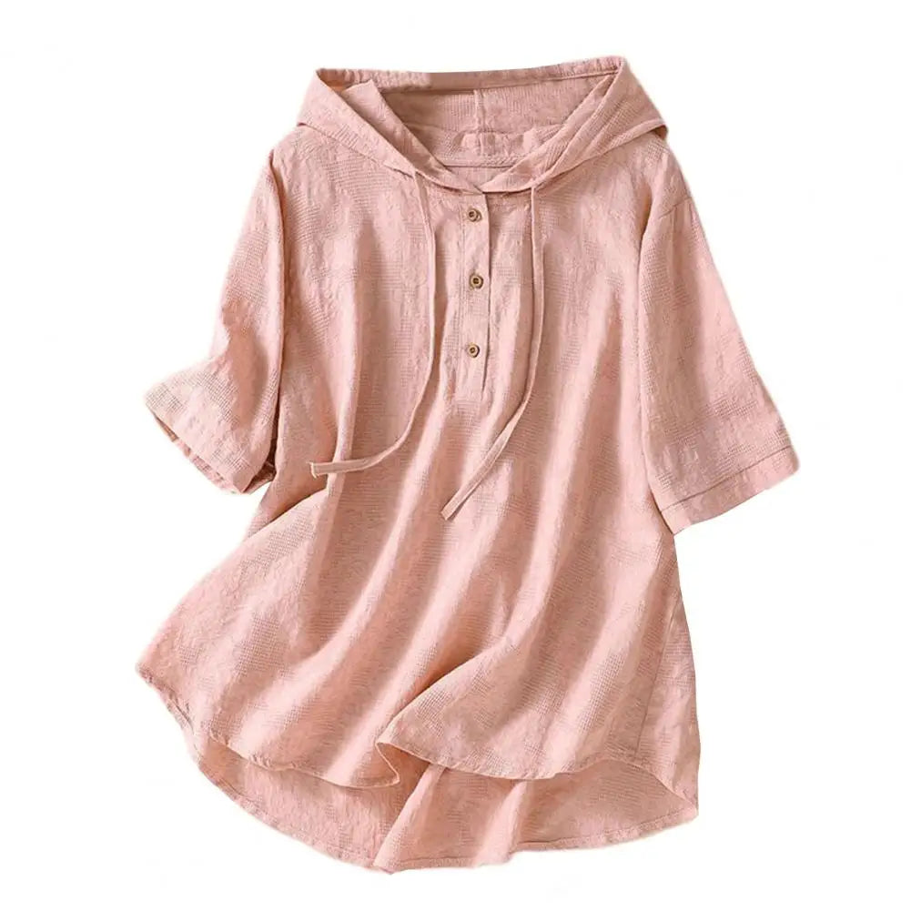 Blusa Algodón Lino Mujer Capucha - Camisa Manga Corta Verano