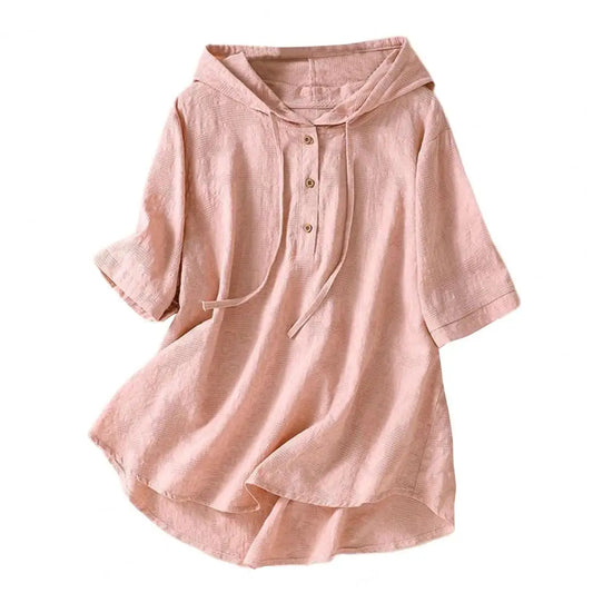 Blusa Algodón Lino Mujer Capucha - Camisa Manga Corta Verano