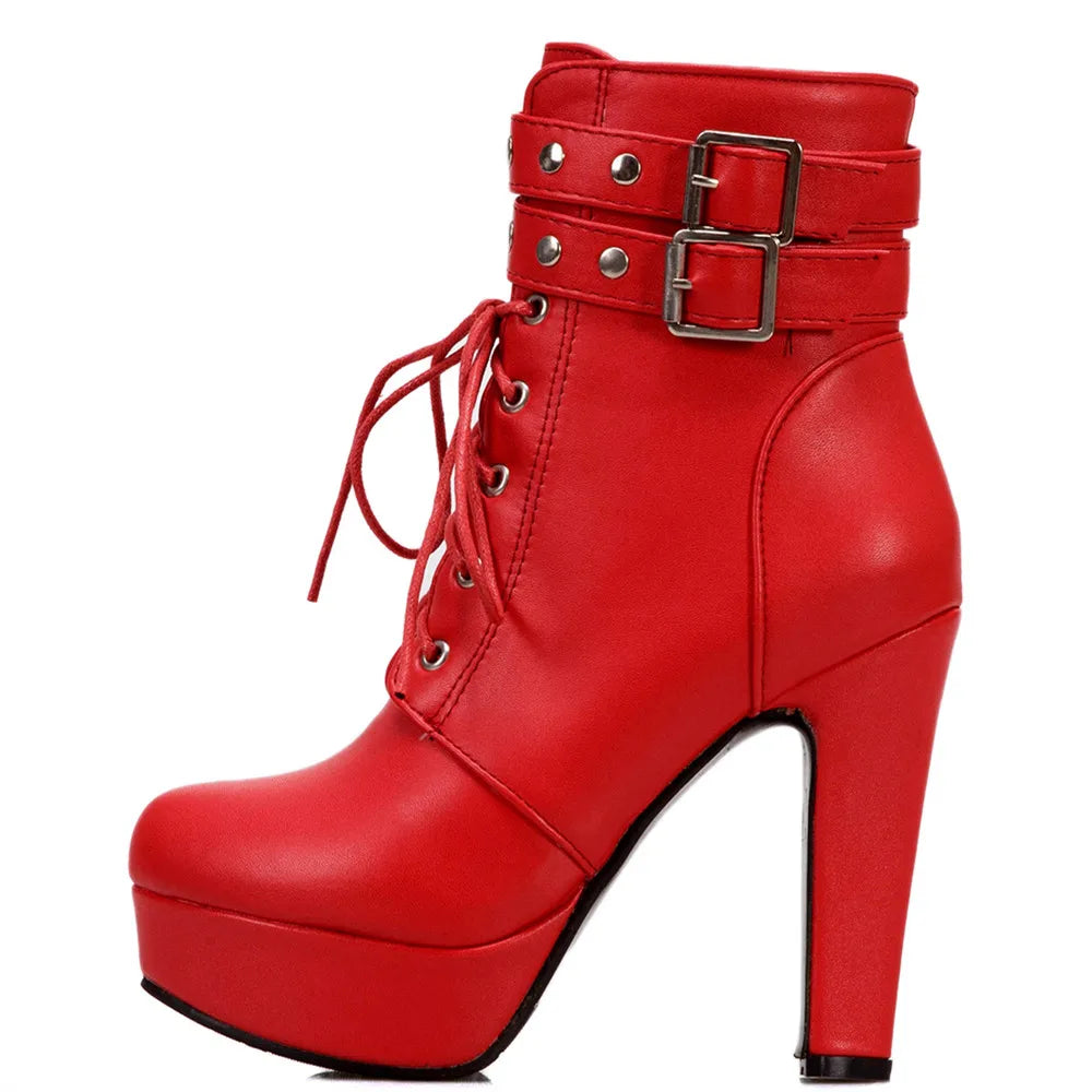 Botas Tobillo Mujer Plataforma Cordones - Tacón Alto Hebilla Talla 34-46