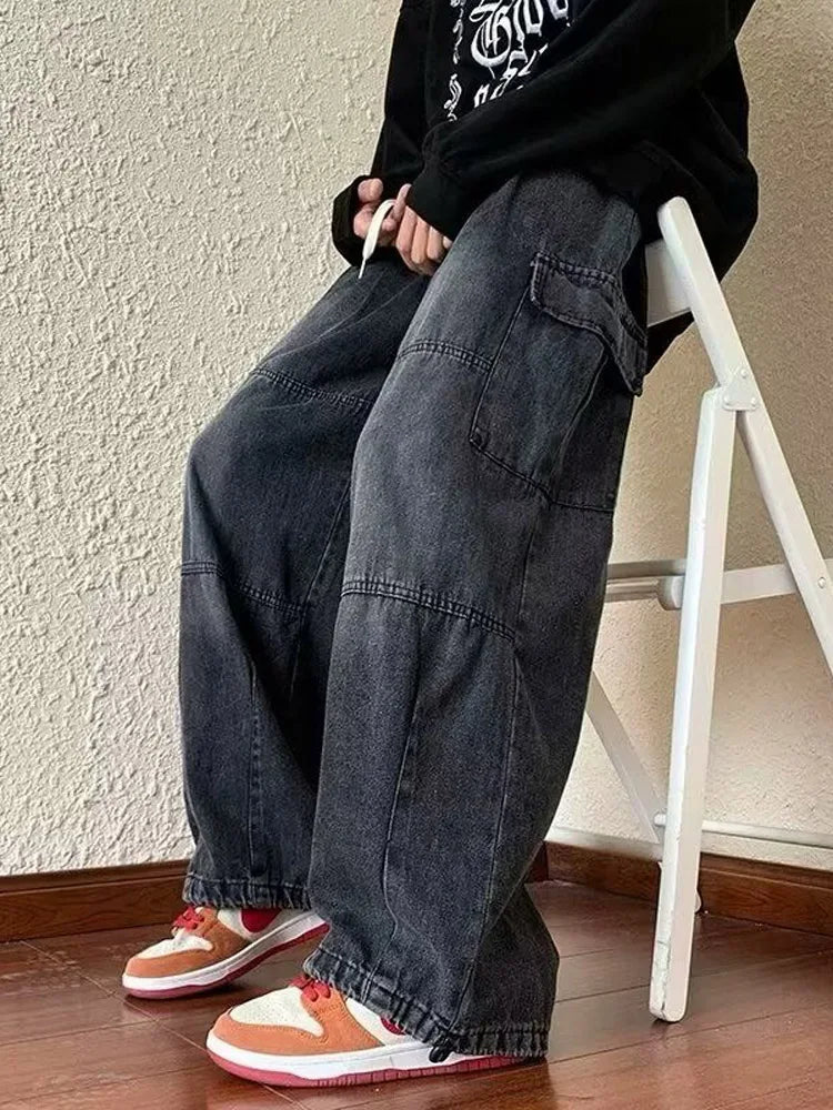 Vaqueros Cargo Y2K Baggy para Hombre - Jeans Pierna Ancha Ajustables Hippie Streetwear
