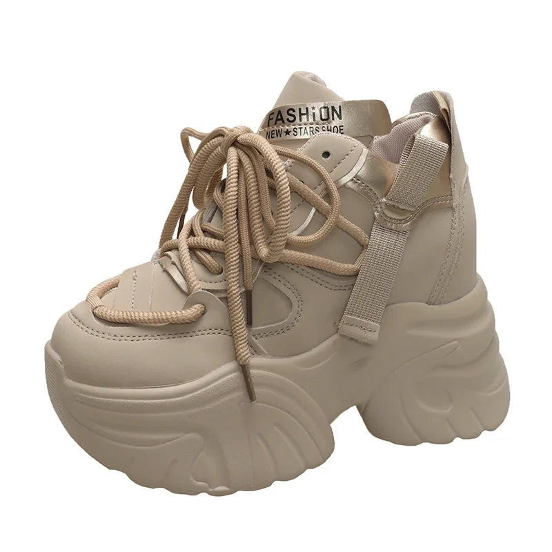 Sneakers Walking Mujer Plataforma Chunky - Zapatillas Piel 10CM Cuña Invierno