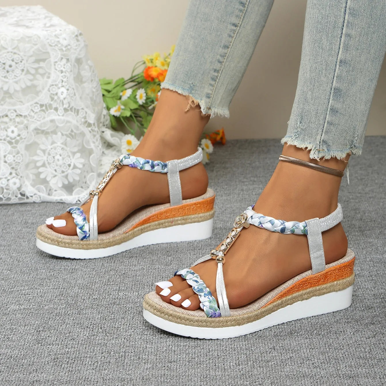 Sandalias Cuña Gladiador Mujer Verano 2024 - Zapatos Playa Plataforma Trenzadas