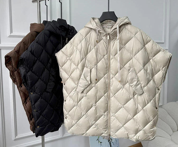 Chaleco Mujer Plumas Pato Capucha 2025 - Chaqueta Sin Mangas Irregular