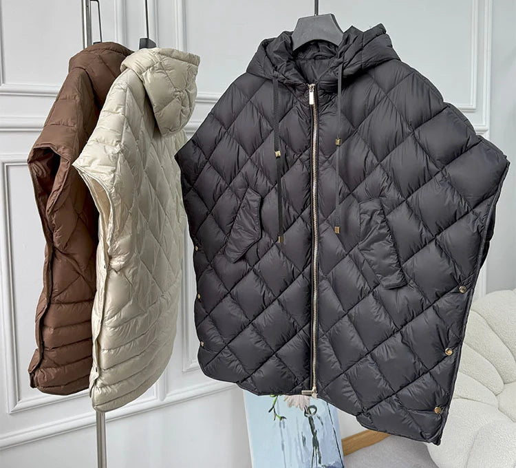 Chaleco Mujer Plumas Pato Capucha 2025 - Chaqueta Sin Mangas Irregular