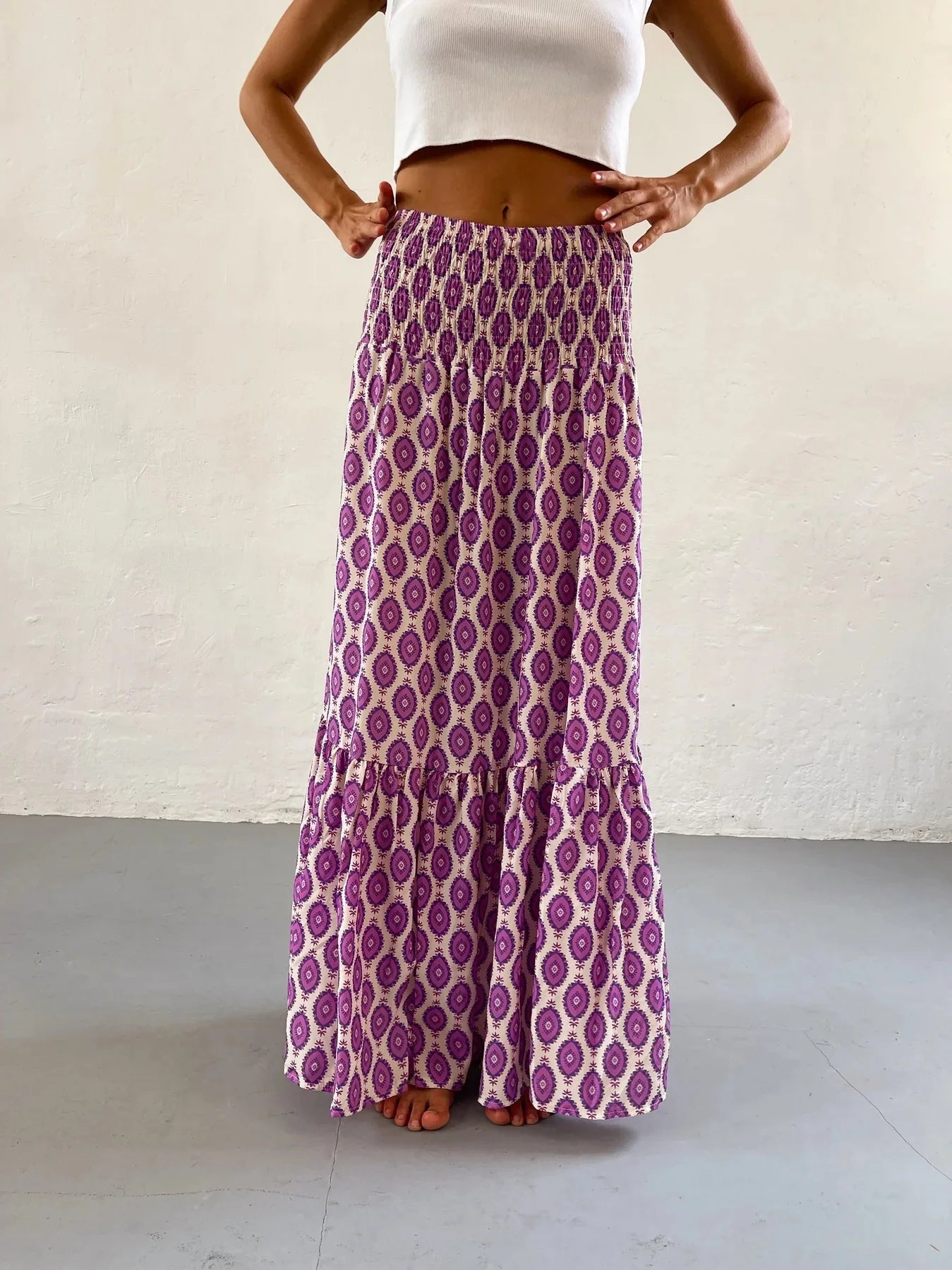 Falda Boho Mujer Casual - Falda Maxi Floral Cintura Elástica Playa Primavera