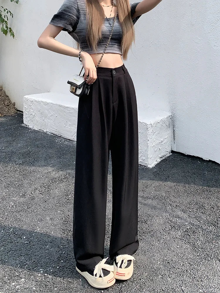 Pantalones Mujer Cintura Alta Elásticos - Pierna Ancha