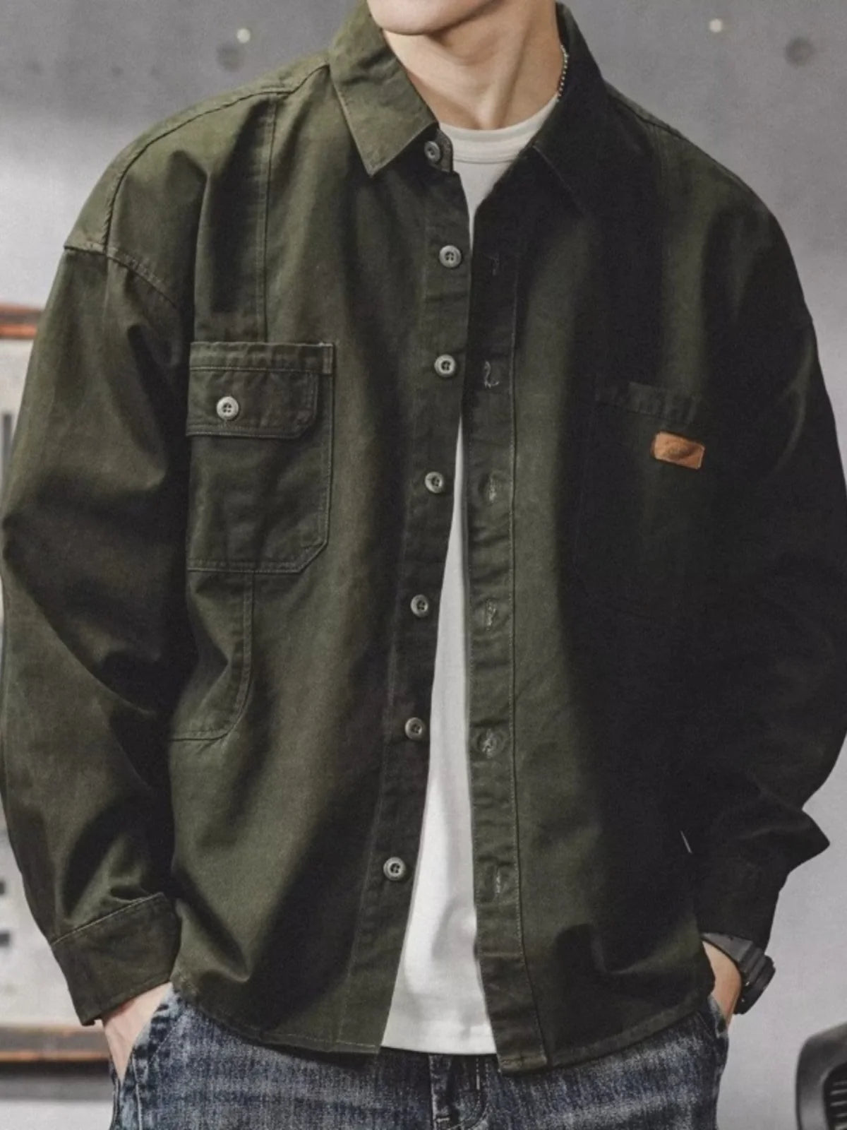 Camisa Hombre Trabajo Workwear - Manga Larga Casual Resistente Oficina Outdoor Primavera Otoño Tendencia Japonesa