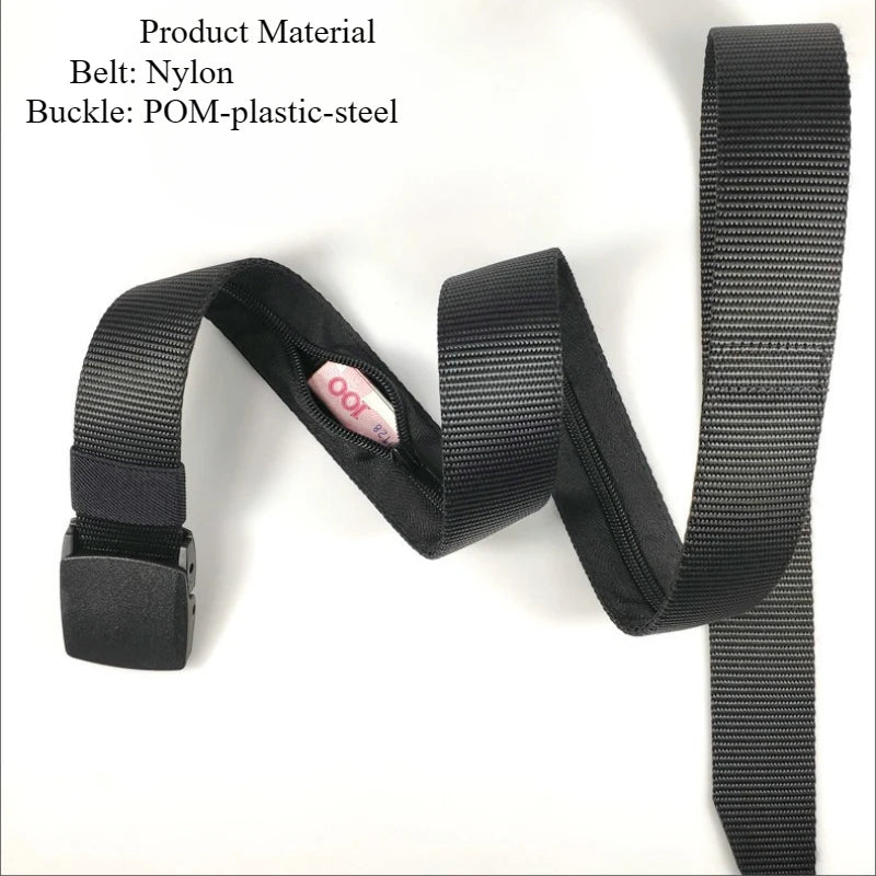 Cinturón Hombre con Bolsillo Secreto Cremallera - Nylon Seguridad Anti-Robo Cartera Oculta Regalo